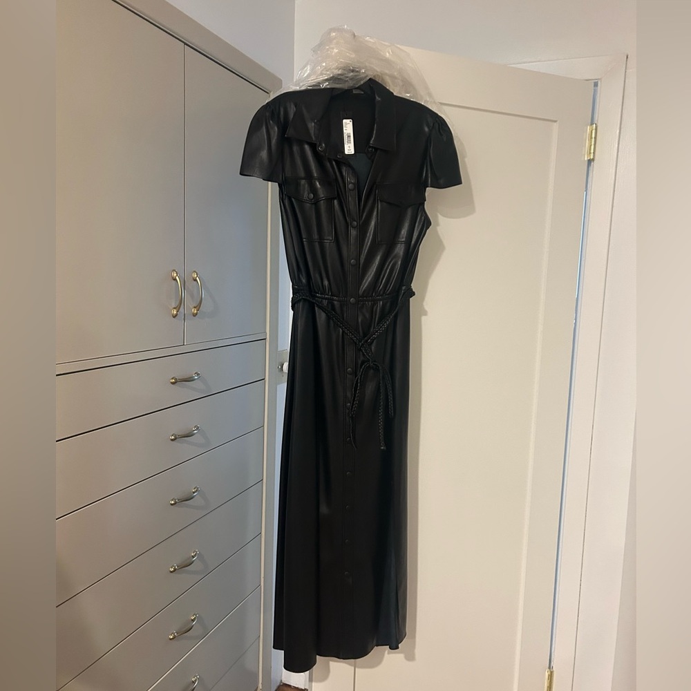 Alice and Olivia, vegan leather dress, size 12, black, new with tags